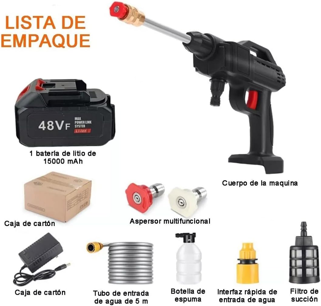 Pistola de Lavado de Alta Presión Inalámbrica - Hidrolavadora Portátil para Coches, Pisos y Jardines