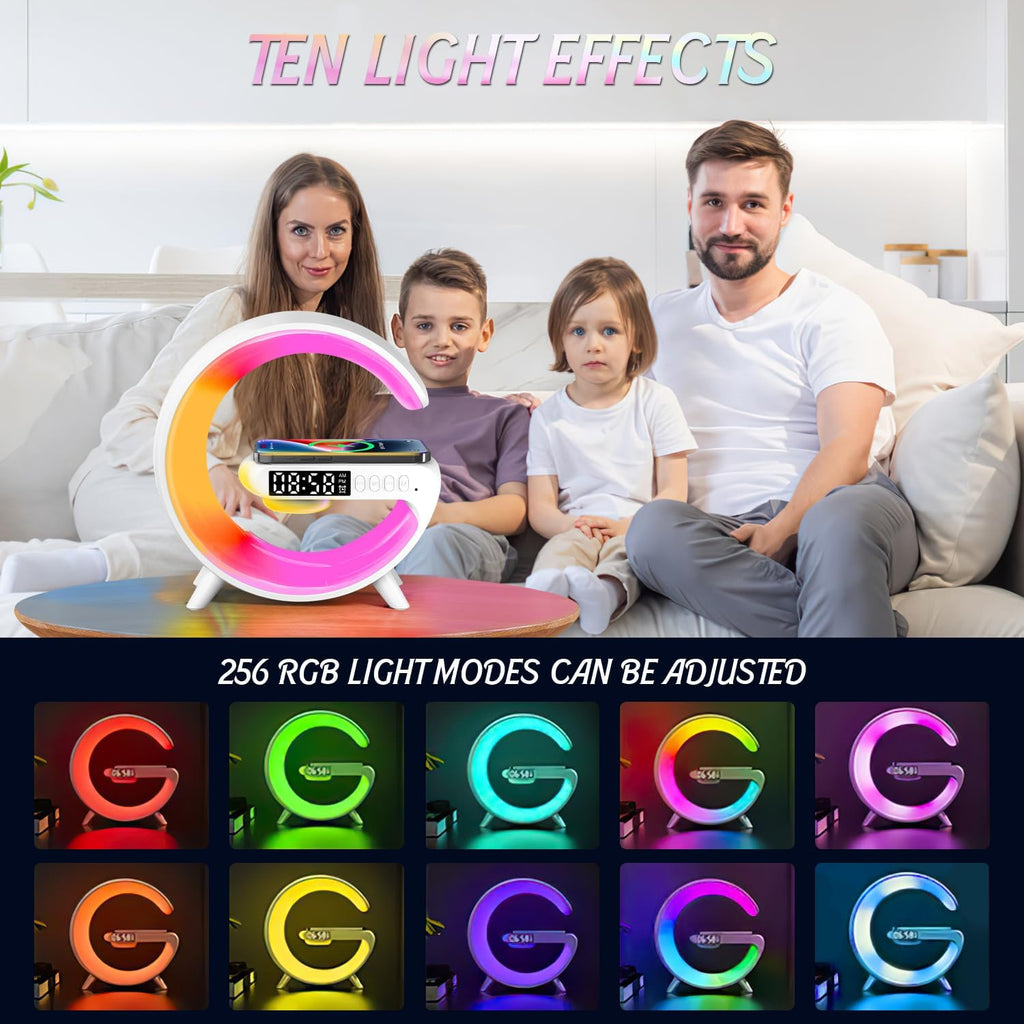 Lámpara de Escritorio LED Inteligente - Luz Ambiental con Carga Inalámbrica, Despertador y Altavoz Bluetooth